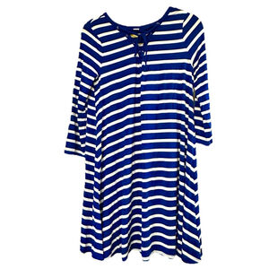Old Navy Women T-Shirt Dress Medium Navy Blue Stripe Soft Jersey Lace Up Coastal
